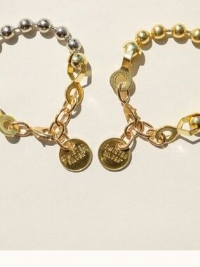 & Gold Two-Tone Beaded Bracelet Twisted Silver